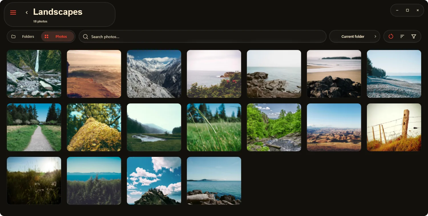 VetroLook photo library showing a folder of landscape photos