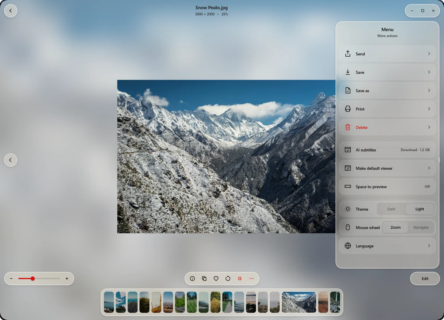 VetroLook in the light theme with the menu open